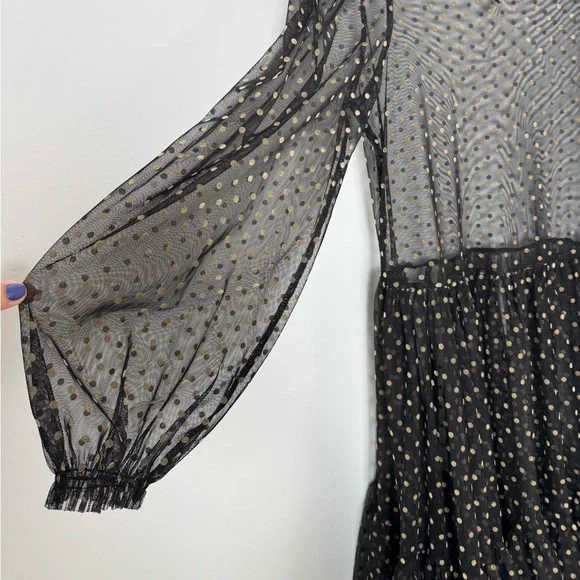 Sheer Black and Tan Polka Dot Maxi Dress - Size M - Picture 11 of 13